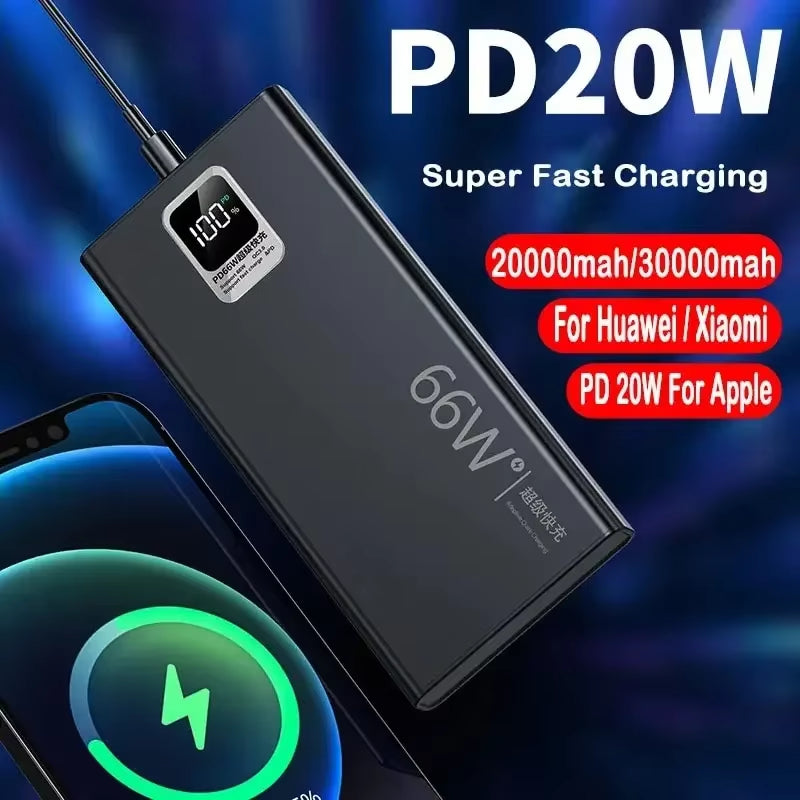 Power Bank 30000Mah with USB Output 66W Fast Charging Powerbank External Battery Pack for Iphone Huawei Xiaomi Samsung Powerbank