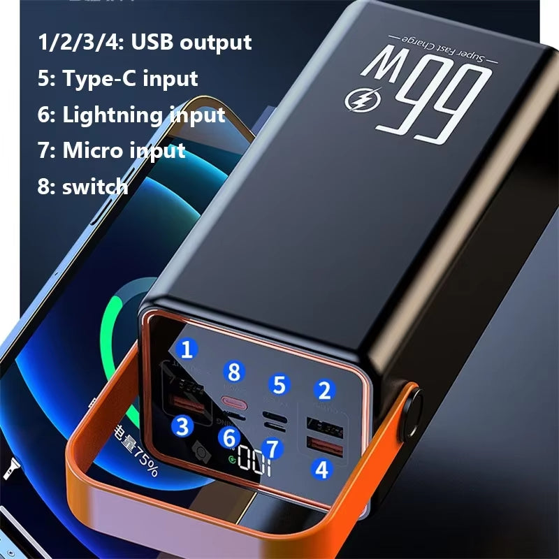 Powerful 70000Mah Power Bank 22.5W Fast Charging External Battery USB C PD20W Large Capacity Powerbank for Iphone Xiaomi Samsung